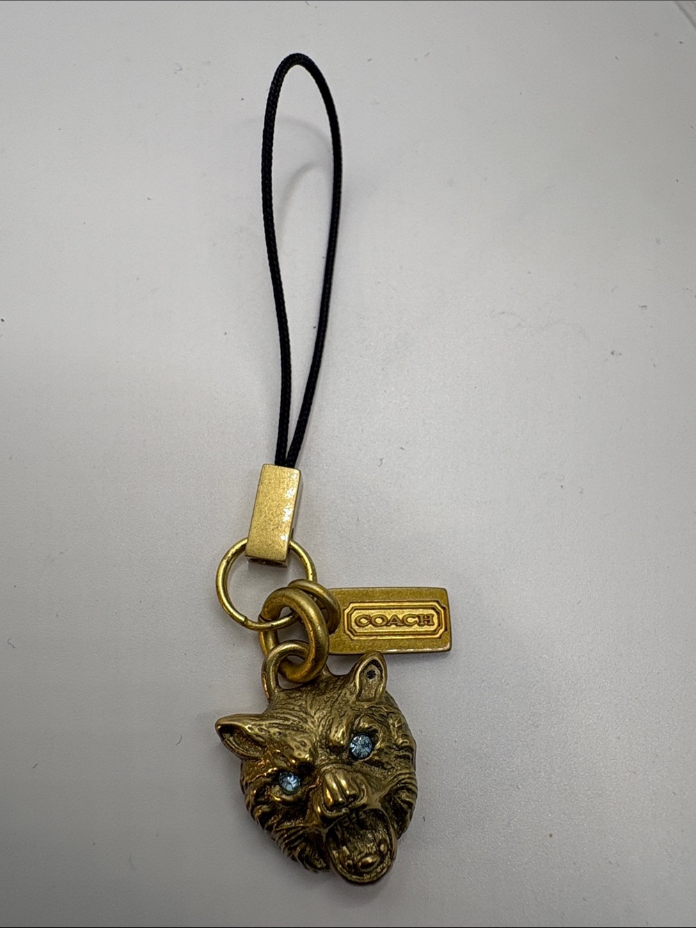 Coach Gold Cat Head Charm with Blue Eyes Cell Phone Jewelry